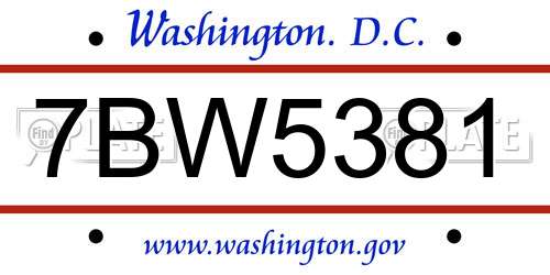 7BW5381 District Of Columbia License Plate