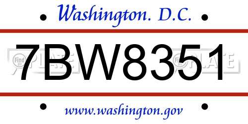 7BW8351 District Of Columbia License Plate