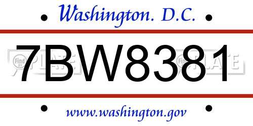 7BW8381 District Of Columbia License Plate