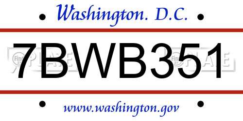 7BWB351 District Of Columbia License Plate