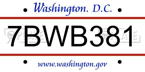7BWB381 District Of Columbia License Plate