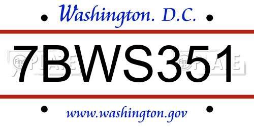 7BWS351 District Of Columbia License Plate
