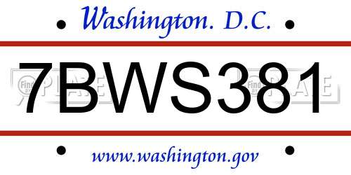 7BWS381 District Of Columbia License Plate