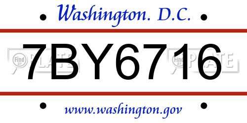 7BY6716 District Of Columbia License Plate