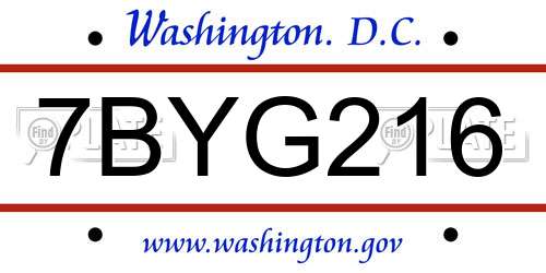 7BYG216 District Of Columbia License Plate