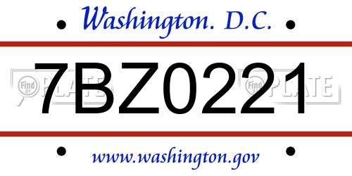 7BZ0221 District Of Columbia License Plate