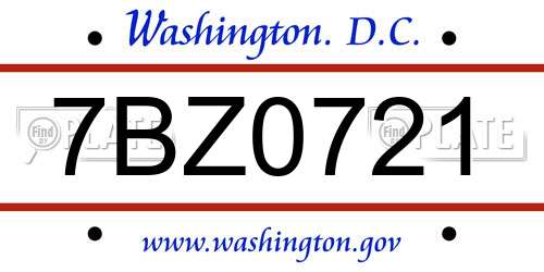 7BZ0721 District Of Columbia License Plate