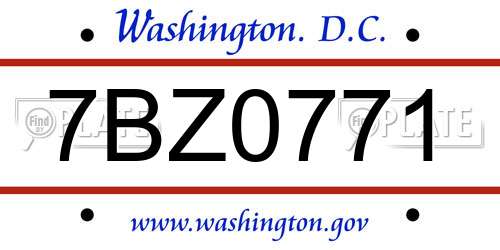 7BZ0771 District Of Columbia License Plate