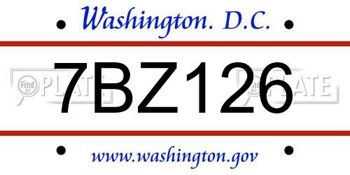 7BZ126 District Of Columbia License Plate