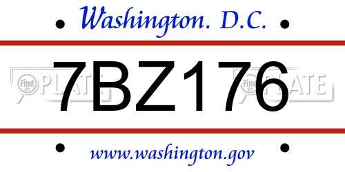 7BZ176 District Of Columbia License Plate