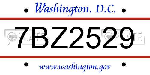 7BZ2529 District Of Columbia License Plate