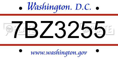 7BZ3255 District Of Columbia License Plate