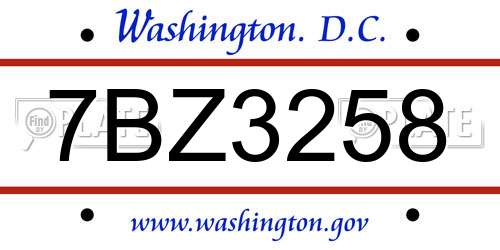 7BZ3258 District Of Columbia License Plate