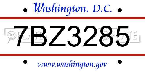 7BZ3285 District Of Columbia License Plate