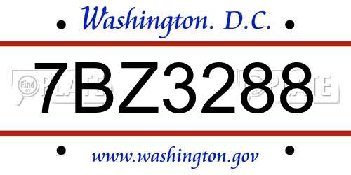 7BZ3288 District Of Columbia License Plate