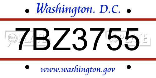 7BZ3755 District Of Columbia License Plate