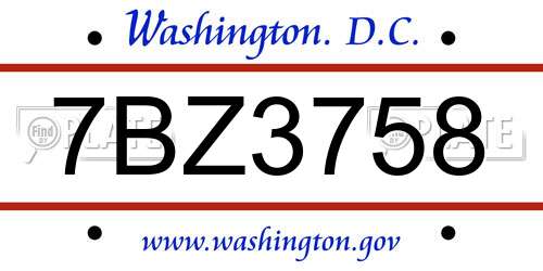7BZ3758 District Of Columbia License Plate