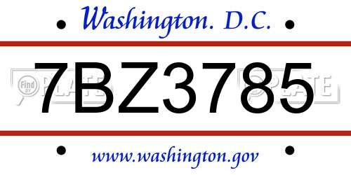 7BZ3785 District Of Columbia License Plate