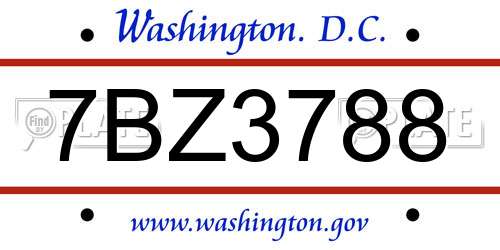 7BZ3788 District Of Columbia License Plate