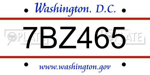 7BZ465 District Of Columbia License Plate