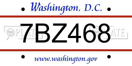 7BZ468 District Of Columbia License Plate