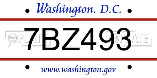 7BZ493 District Of Columbia License Plate