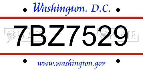 7BZ7529 District Of Columbia License Plate