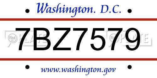 7BZ7579 District Of Columbia License Plate