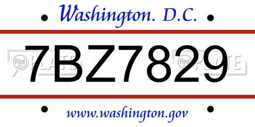 7BZ7829 District Of Columbia License Plate