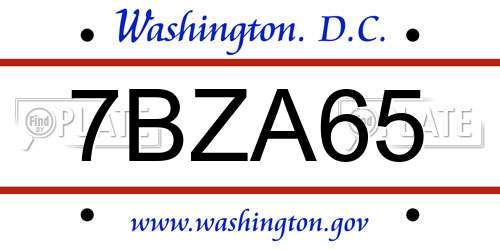 7BZA65 District Of Columbia License Plate