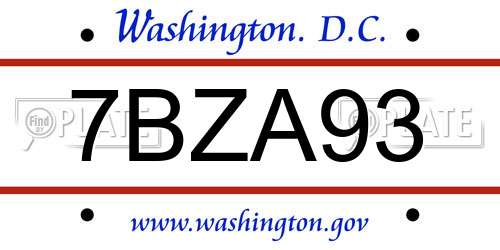 7BZA93 District Of Columbia License Plate