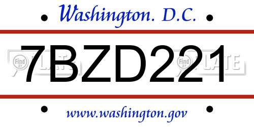 7BZD221 District Of Columbia License Plate