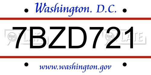 7BZD721 District Of Columbia License Plate