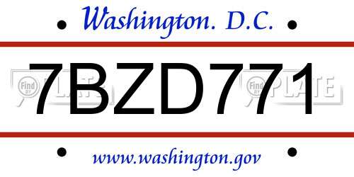 7BZD771 District Of Columbia License Plate