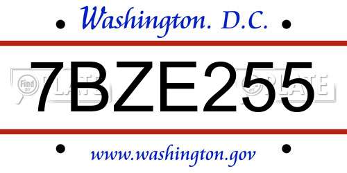 7BZE255 District Of Columbia License Plate