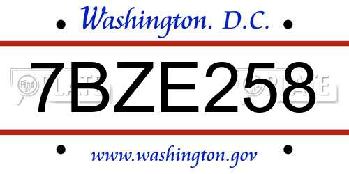 7BZE258 District Of Columbia License Plate