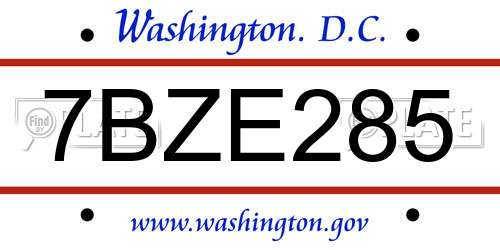7BZE285 District Of Columbia License Plate