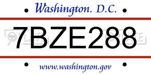 7BZE288 District Of Columbia License Plate