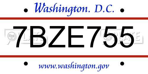 7BZE755 District Of Columbia License Plate