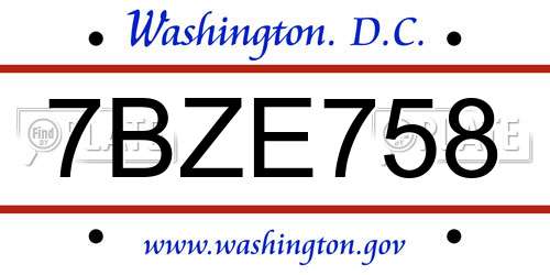 7BZE758 District Of Columbia License Plate