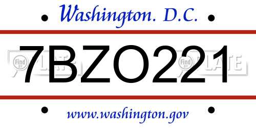7BZO221 District Of Columbia License Plate