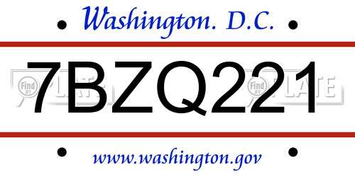 7BZQ221 District Of Columbia License Plate