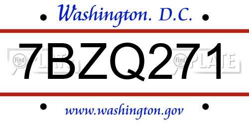 7BZQ271 District Of Columbia License Plate