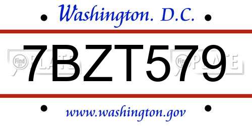 7BZT579 District Of Columbia License Plate