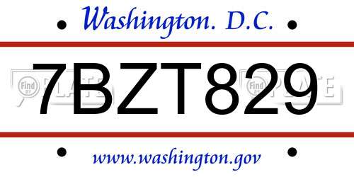 7BZT829 District Of Columbia License Plate