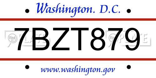 7BZT879 District Of Columbia License Plate