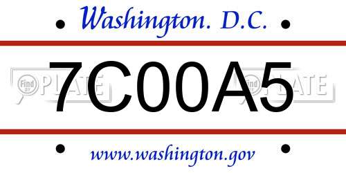 7C00A5 District Of Columbia License Plate