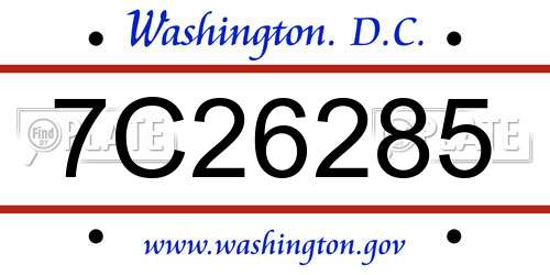 7C26285 District Of Columbia License Plate