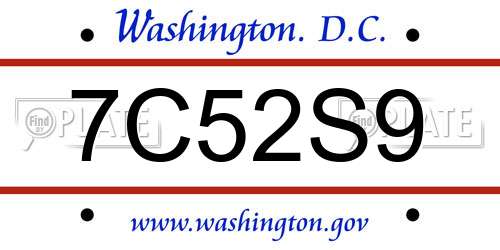 7C52S9 District Of Columbia License Plate