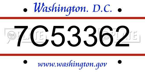 7C53362 District Of Columbia License Plate